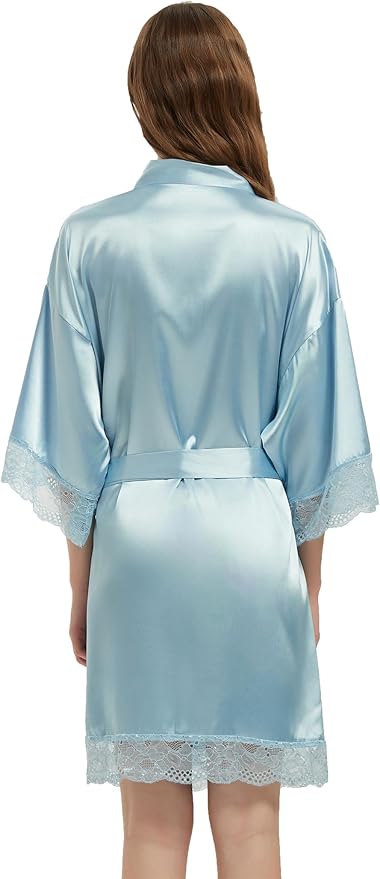 Kihnop Women's Satin Robe Silk Robe Lace Bridal Robes for Bride Bridesmaid Robes Silky Bathrobe Getting Ready Sleepwear