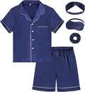 EPLAZA Kids Satin Pajamas Sets Girls Boys Button-Down Silky Pajamas Sleepwear with Hairband Eye Mask Hair Tie