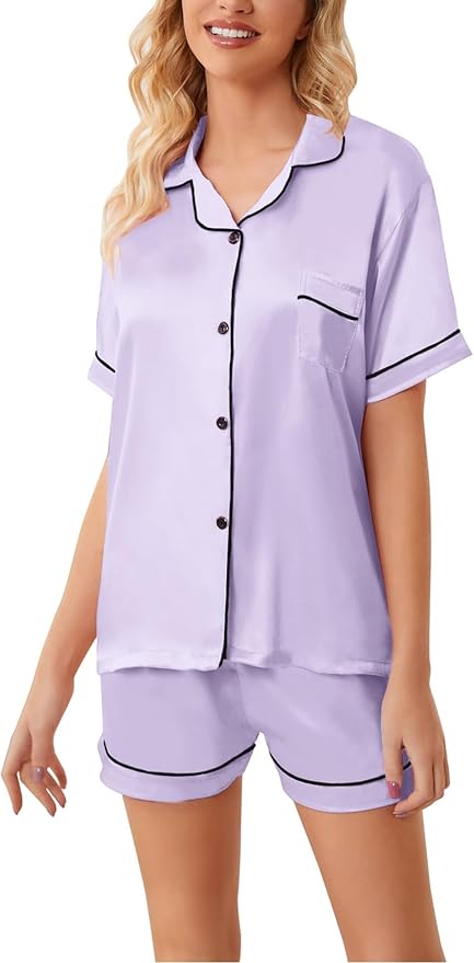 Girls & Womens Satin Pajamas Set, Silk Button-Down Sleepwear 2 Piece Nightwear, 3 Years - Women XXL