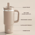 ENCOOL 32 oz Tumbler with Handle and Straw: Stainless Steel Insulated Tumbler Keeps Cold for 24 Hours, Leakproof Travel Cup Fits in Cup Holder and BPA-Free,Raw Umber