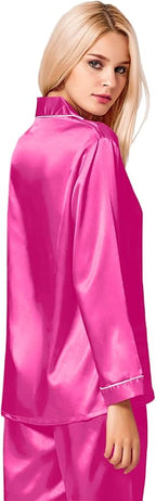 SWOMOG Womens Silk Satin Pajamas Set Long Sleeve Button Down Sleepwear 2 Piece Lounge Set Pj Set XS-3XL