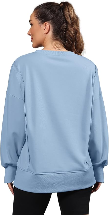 Nirovien Womens Oversized Crewneck Sweatshirt Side Slit Long Sleeve Pullover Slouchy Fit Tops