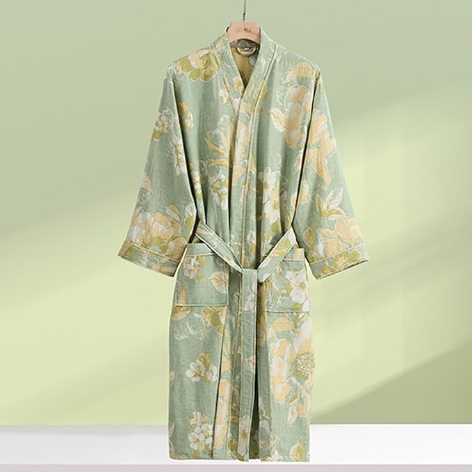 Womens Boho Floral Print Robe Lightweight Short Sleeve Bathrobe Soft Kimono Robes V-neck Loungewear with Pockets