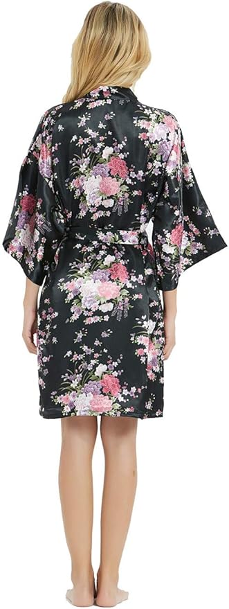 Women's Satin Robes Floral Bridesmaid Robes Short Silk Kimonos Sleepwear