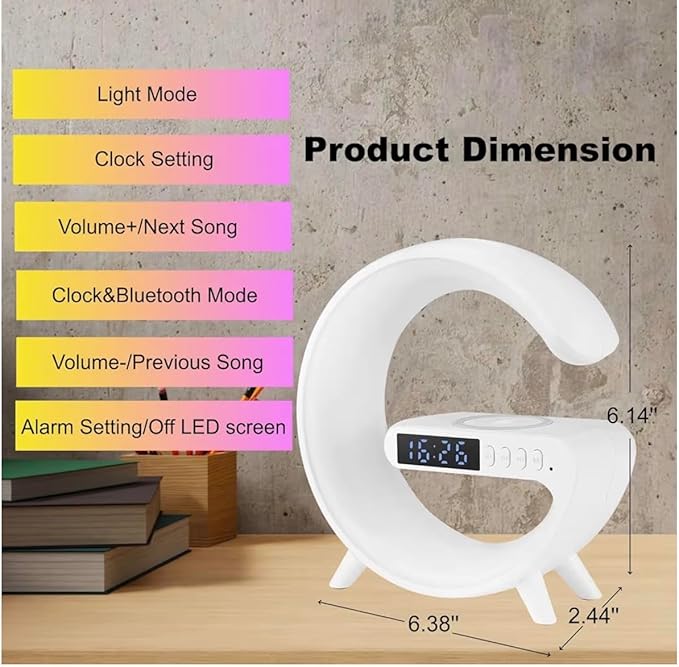 Treligate LED Table Lamp with Wireless Charger, Mini G Atmosphere Lamp with Bluetooth Speaker, Night Light Lamp Sunrise Alarm Clock, Smart Light Sound Machine, (White)