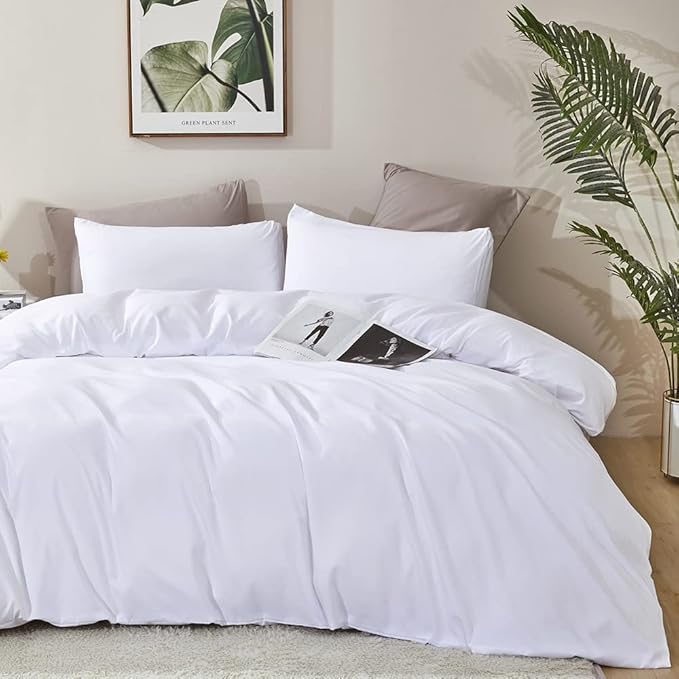 CLOTHKNOW White California King Comforter Set White Bedding Comforter Sets All Season Plain Bed Comforter and 2 x Pillow Cases