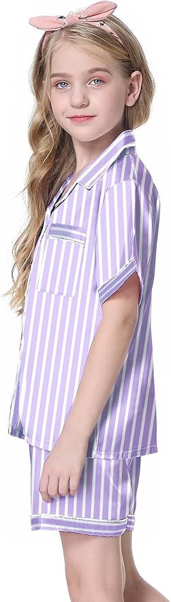 Girls & Womens Satin Pajamas Set, Silk Button-Down Sleepwear 2 Piece Nightwear, 3 Years - Women XXL