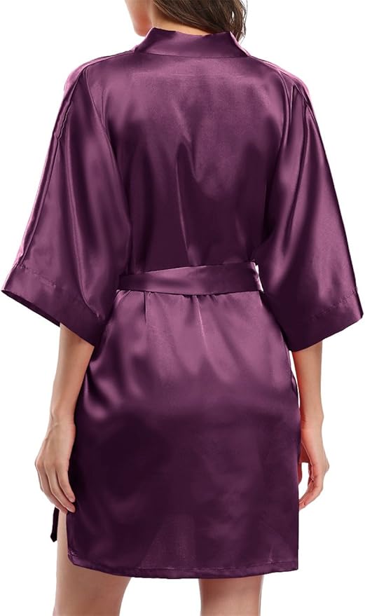 Giova Women's Satin Robe Bride & Bridesmaid Wedding Party Bathrobe Short Kimono Gown