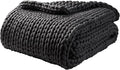 YnM Weighted Blanket, Handmade Chunky Yarn Knitted Design, Soft and Cozy, Temperature Regulating and Breathable, Machine Washable Throw for Sleep or Home Decor (Dark Grey, 60x80 Inch, 15lbs)