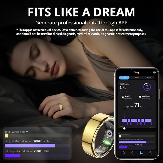 COLMI R02 smart Ring, a smart Ring for Women and Men, with a Charging case, Supports Heart Rate, Blood Oxygen, Sleep Health Monitoring, and Sports Tracking Ring, No Subscription Fee. (Gold, 10#)