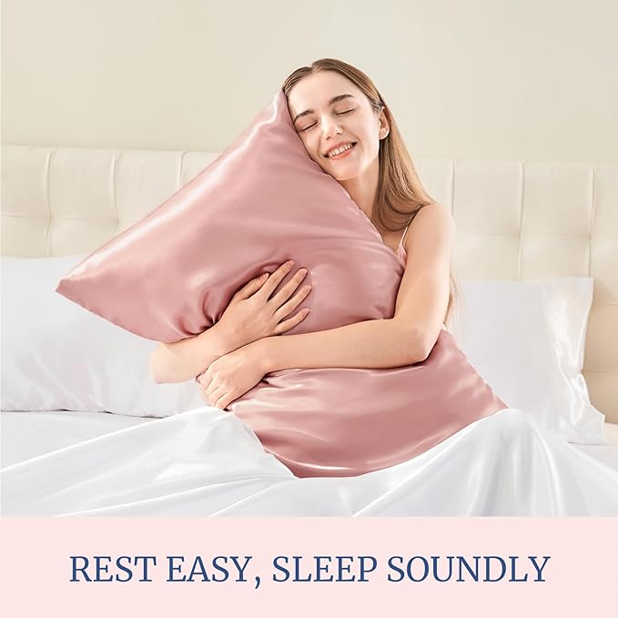 BEDELITE Satin Pillowcase for Hair and Skin, Super Soft and Cooling Similar to Silk Pillow Cases 2 Pack with Envelope Closure, Gift for Women Men(20"x36" King Size, Rose Pink)