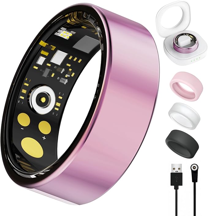 Smart Ring For Women Men, Health Tracker with Heart Rate/Blood Oxygen/Blood Pressure/Sleep Monitor/Step Counting, IP68 Waterproof Fitness ring, No App Fees for IOS & Android (Lavender Pink, 7#)