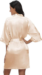 Women's Satin Kimono Robe Wedding Getting Ready Silky Bathrobe Short Bridesmaid Dressing Gown
