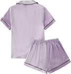 LYANER Women's Silky Satin Pajamas Set Short Sleeve Button Down Shirt With Shorts Pjs Set Sleepwear