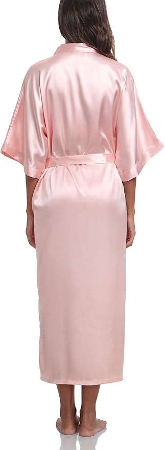 Women's Silk Robes Soft Long Satin Kimono Bathrobe Bride Bridesmaid Wedding Party Robes Sexy Sleepwear with Pockets