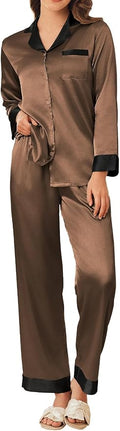 Ekouaer Silk Pajamas for Women Long Sleeve Satin Pajama Set Silky Pj Sets 2 Piece Button Down Loungewear Sleepwear
