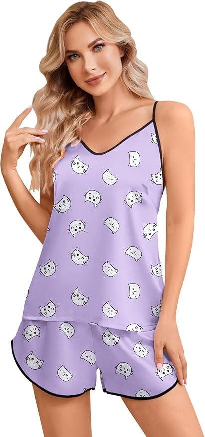 Girls & Women Silk Pajamas Set Satin Camisole Sleepwear 2 Piece Pjs, 3 Years - Women XXL