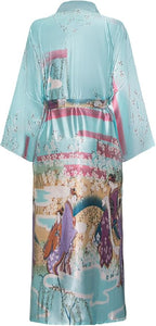 Valennia Women Long Silky Bathrobe Satin Kimono Robe Floral Printed Dressing Gown Sleepwear
