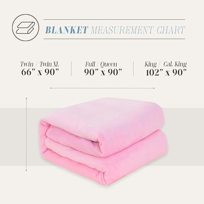 Elegant Comfort Luxury Velvety Feel Blanket, All-Season Lightweight Blanket, Ultra Plush, Soft, Cozy-Fuzzy Flannel Fleece for Couch, Sofa, Bed, Travel, Solid Design, Full/Queen, Light Pink