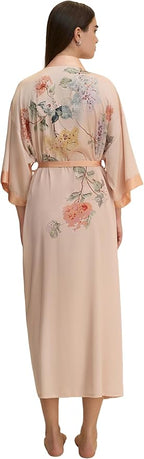 Kihnop Women's Floral Long Kimono Robe Long Satin Robe Long Silk Robe Ladies Kimonos Silky Bathrobe Cover Up, One Size