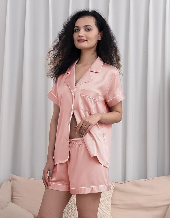WJing Yi Jia 5Pcs Womens Soft Satin Pajama Set XS-4XL Button-Down Silk Pajamas Floral Sleepwear Bridal Pjs Lounge Pj Sets