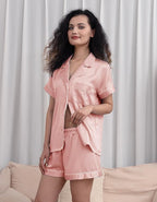 WJing Yi Jia 5Pcs Womens Soft Satin Pajama Set XS-4XL Button-Down Silk Pajamas Floral Sleepwear Bridal Pjs Lounge Pj Sets
