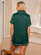 LILLUSORY Silk Satin Pajama Set for Women 2 Piece Lounge Pjs Winter Matching Summer Sleepwear Button Down Shirt Shorts