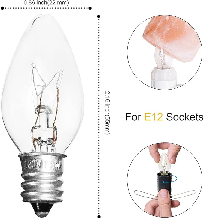 1 Pack Salt Lamp Cord Replacement with Dimmer Switch 5 feet Lamp Cord and 6-Pack Halogen Salt Lamp Bulbs(15 Watts)