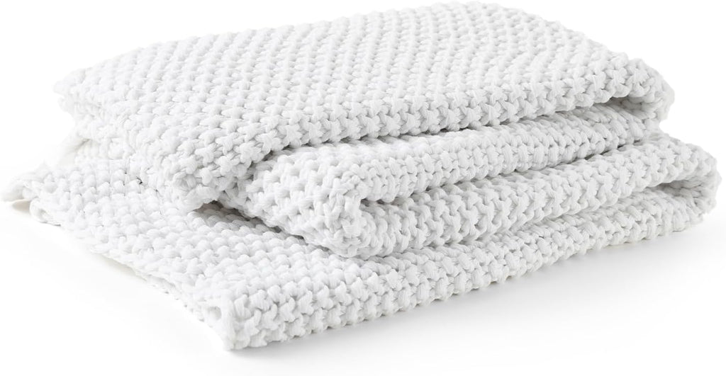 YnM Chunky Cotton Knit Throw Blanket, Cable Knit Throws for Bed Couch Sofa, Comfy & Relaxing, Decorative Piece for Farmhouse Modern Boho Rustic Scandinavian Chic Vibe, White 50x60 Inches