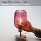 Mid Century Glass Table Lamp,Dimmable Desk Lamp,LED Bulb Included,Timer Build-in,Purple Ribbed Glass