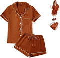 WJing Yi Jia 4Pcs Womens Satin Silky Pajama Sets Short Sleeve Shirt XS-4XL Floral Pajamas Set Soft PJ Loungewear Sleepwear
