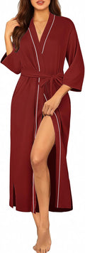 Ekouaer Robes for Women Long Knit Bathrobe Lightweight 3/4 Sleeves Kimono Robe Soft Sleepwear with Pockets S-XXL