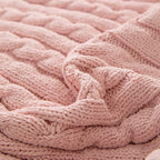 ATMOSURELY Ultra Soft Pink Chenille Cable Knit Throw Blanket with Handmade Pom Poms Cozy Fluffy Knitted Blanket Lightweight Warm Woven Farmhouse Blanket for Bed Sofa Couch 50x60 Inches (Pink)