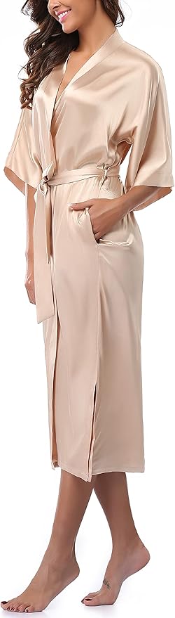 Women Kimono Long Robe Lightweight Bathrobe Soft Nightwear Comfy Nightgown