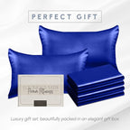 Elegant Comfort 6-Pack Cooling Viscose Satin Pillowcase Set with Hidden Zipper Closure, Silky Smooth for Hair and Skin Care-Beautiful Gift Box-6-Piece Satin Pillowcase Set, Standard/Queen, Royal Blue