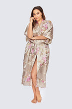 KIM+ONO Plus Size Luxury Kimono Robe for Women | Long Satin Floral Robe | Original Design | Removable Waist Tie Closure