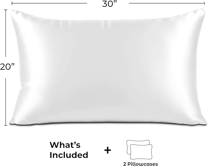 Satin Pillowcase 2 Pack - Queen Size (20"x30", White) - Silky Pillow Cases for Hair and Skin - Satin Pillow Covers with Envelope Closure - Extra Soft Premium Microfiber