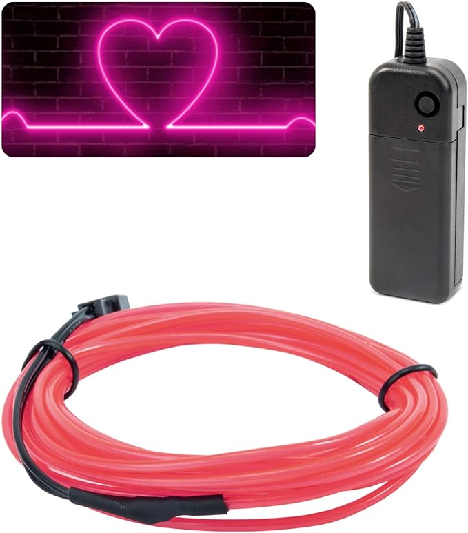 JIGUOOR EL Wire Battery Pack 9.8ft / 3m Bright Neon Light Strip 360° Illumination Neon Tube Rope Lights for DIY, Festival, Party Decoration, Pub, Halloween, Chrismas (9.8ft / 3m, Pink)
