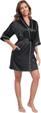 Women Satin Robes Short Silk Kimono Robe Lightweight Bridal Party Robes Bride Bridesmaids Ladies Loungewear Sleepwear