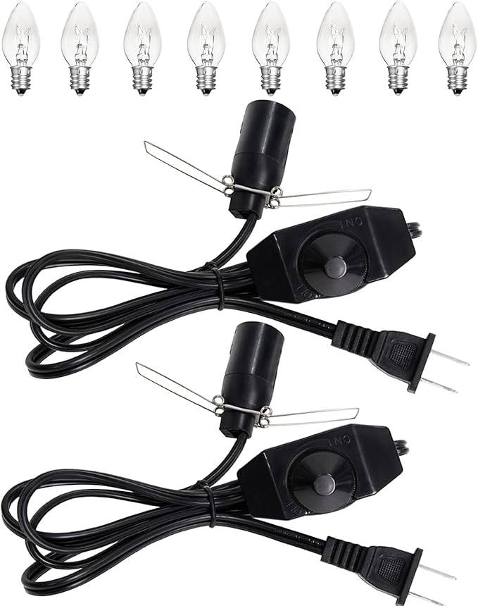 Salt Lamp Cord Replacement 2-Pack with Dimmer Switch 5 feet Lamp Cord and 8-Pack Halogen Salt Lamp Bulbs(15 Watts)