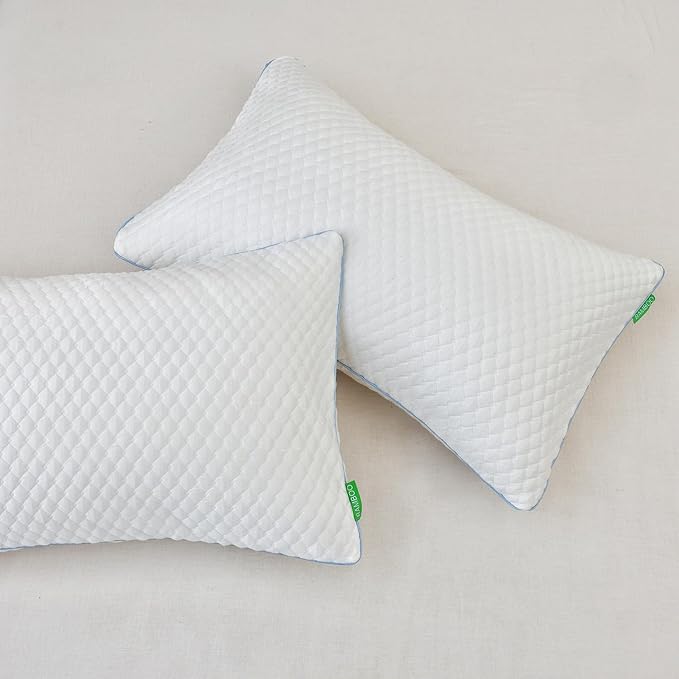 Shredded Memory Foam Pillows for Sleeping 2 Pack - Cooling Bed Pillows King Size Set of 2 - Firm Pillow for Side and Back Sleepers Adjustable Gel Pillow with Removable Cover