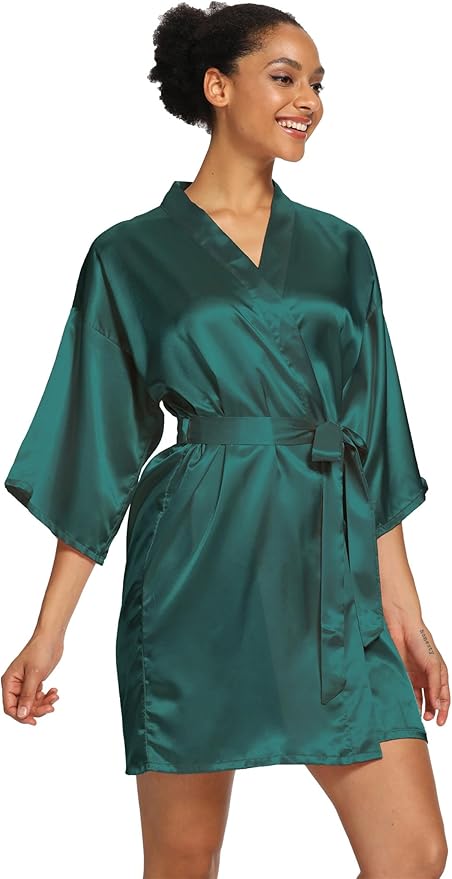 Women's Satin Robes Floral Bridesmaid Robes Short Silk Kimonos Sleepwear