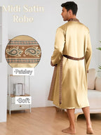 ChiaoLezhee Mens Satin Bath Robe with Shorts Set, Silk Paisley Kimono Lightweight, Soft Long Sleeve Sleepwear
