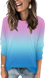 Magritta Women's Long Sleeve Leopard Color Block Tunic Comfy Crewneck T Shirt Tops Black XL
