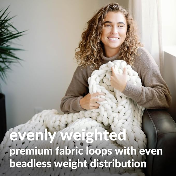 Nuzzie Original Knit Weighted Blanket - Breathable, Cooling, Hand Made Knit Throw Blanket for Sleep - Machine Washable, Stylish Design (Cream, King | 28lbs | 80"x80")
