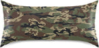 Green Army Camo Satin Pillowcase for Hair and Skin, Army Camouflage Military Silk Pillow Case with Envelope Closure, Queen Size 20x30 inches1 PC
