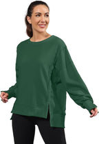 Nirovien Womens Oversized Crewneck Sweatshirt Side Slit Long Sleeve Pullover Slouchy Fit Tops