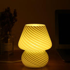 BSOD Glass Mushroom Bedside Table Lamp, Yellow Translucent Murano Vintage Style Striped Small Nightstand Desklamp Swirl Light for Home Decor, Dining, Living, Bedroom, Gift (Stripe Yellow)