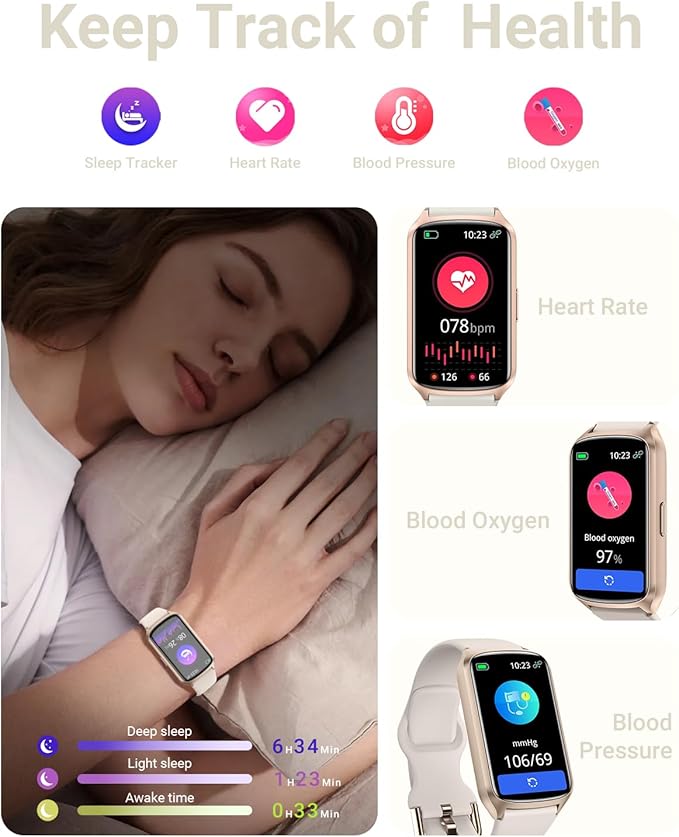 Amzhero Health Fitness Tracker with 24/7 Heart Rate, Blood Oxygen, Blood Pressure, Sleep Tracker, 5ATM Waterproof Activity Trackers with Step Tracker, Pedometer (S & L Bands Included)