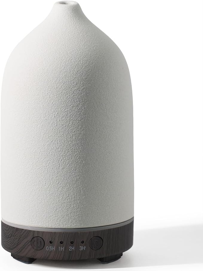 Diffuserlove Ceramic Diffuser 160ML Essential Oil Diffusers Aromatherapy Essential Oil Diffuser for Room Air Diffuser for Home Bedroom Stone Diffuser Black Wood Pattern Base (Size:6.8" H x 3.6" W)